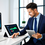 Robot Advisor**

"A modern investor interacting with a robot advisor interface on a tablet, showing portfolio analysis and investment options. The investor is fully clothed in appropriate professional attire, in a bright, clean, modern office setting. Safe for work, appropriate content, perfect anatomy, natural proportions, professional, modest, family-friendly."

**