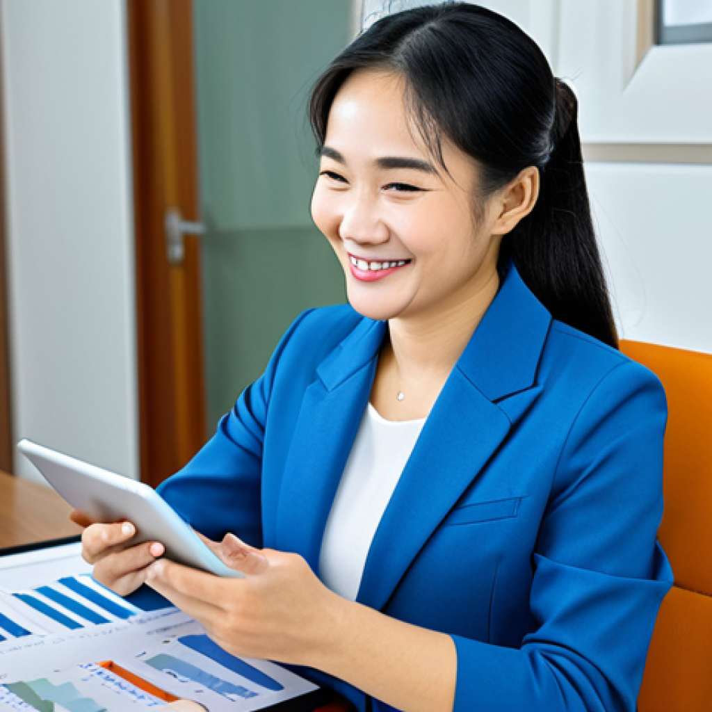 Confident Advisor**

"A professional and friendly female fund investment advisor in a modern, bright office in Ho Chi Minh City, fully clothed in a stylish and modest business suit, appropriate attire, smiling confidently while reviewing financial charts on a tablet, safe for work, professional, perfect anatomy, well-formed hands, natural pose, family-friendly, appropriate content."

**