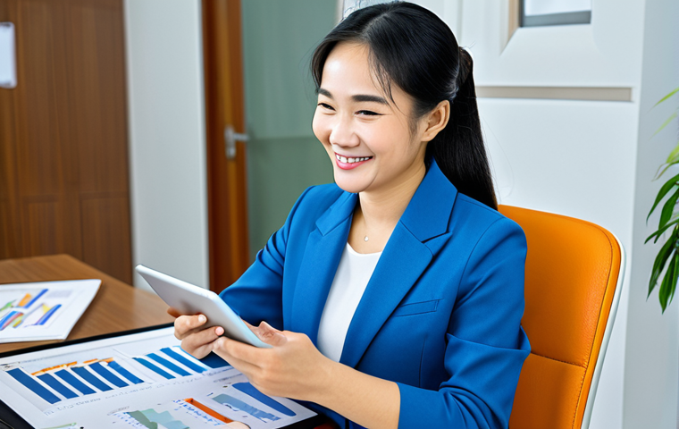 Confident Advisor**

"A professional and friendly female fund investment advisor in a modern, bright office in Ho Chi Minh City, fully clothed in a stylish and modest business suit, appropriate attire, smiling confidently while reviewing financial charts on a tablet, safe for work, professional, perfect anatomy, well-formed hands, natural pose, family-friendly, appropriate content."

**