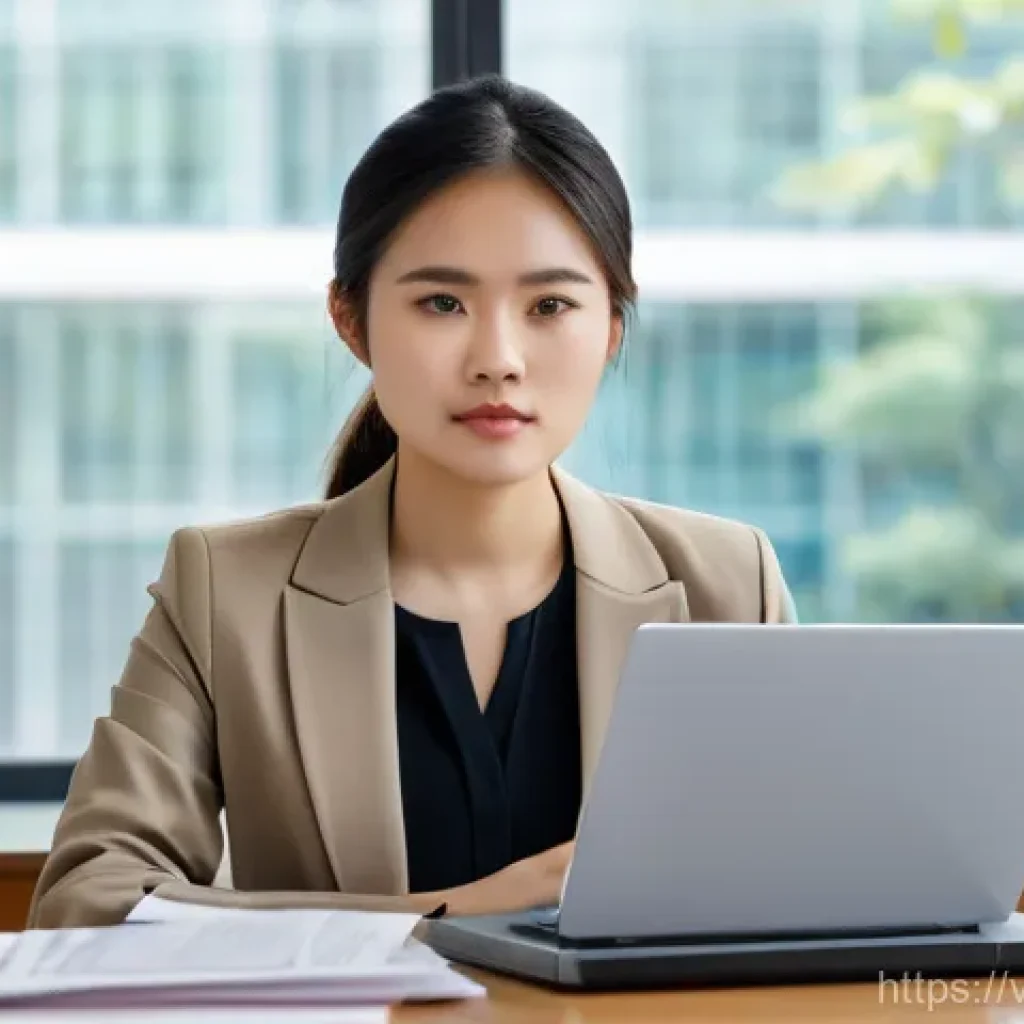 펀드투자상담사 커리어 패스 - **Prompt:** A focused young Vietnamese woman, aged late 20s, with a determined expression, dressed i...