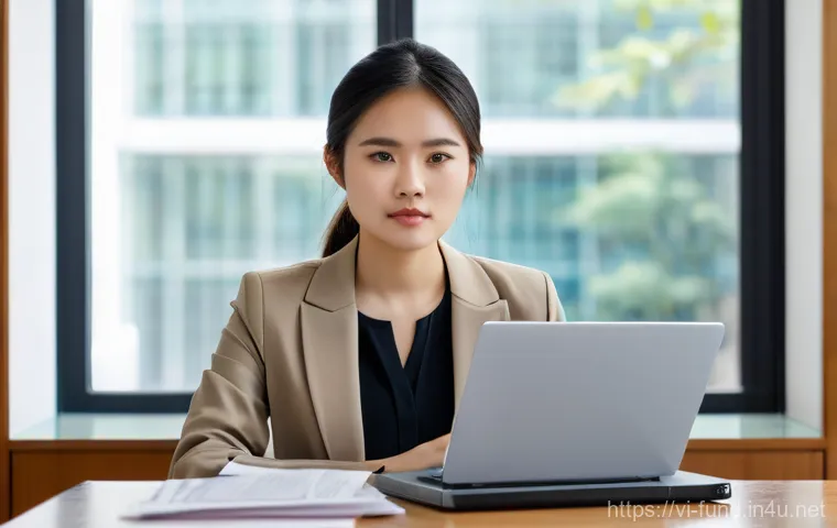 펀드투자상담사 커리어 패스 - **Prompt:** A focused young Vietnamese woman, aged late 20s, with a determined expression, dressed i...