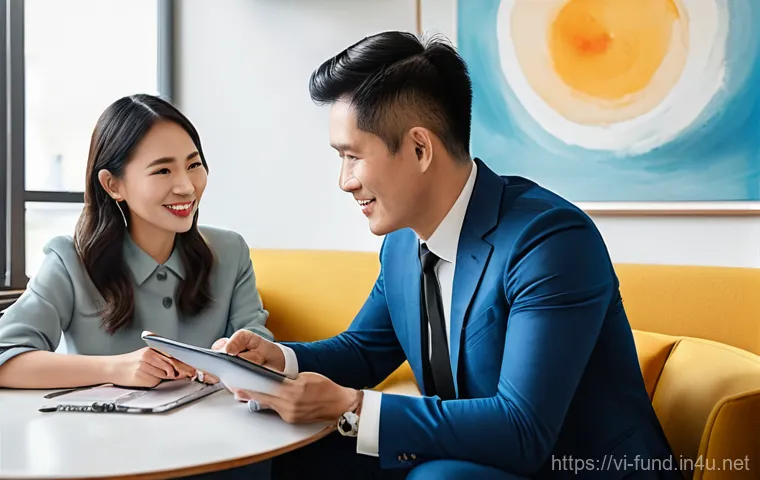 펀드투자상담사 커리어 패스 - **Prompt:** A focused young Vietnamese woman, aged late 20s, with a determined expression, dressed i...