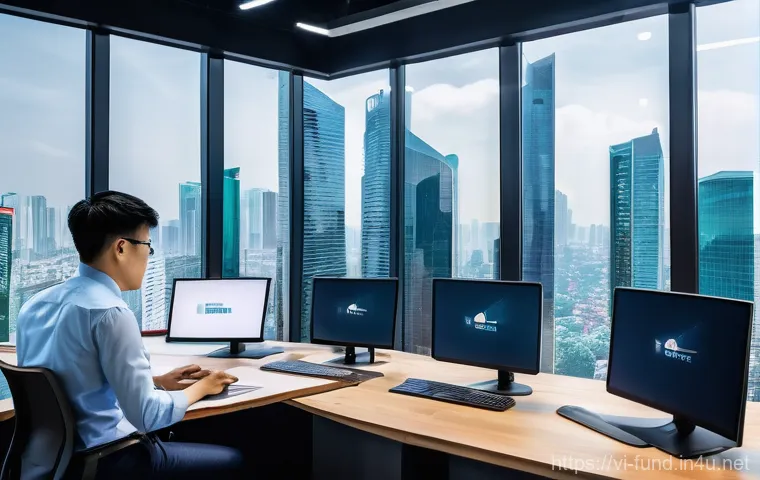 펀드투자상담사와 관련된 금융 기술 활용 - **Prompt:** A dynamic, wide-angle shot of a modern, open-plan office space in a Vietnamese city, bus...