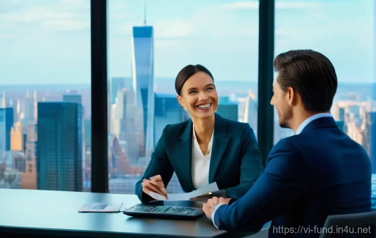 펀드투자상담사 실무와 이론 차이점 - **Prompt:** A professional financial advisor, a woman in her late 30s with a reassuring smile, sits ...