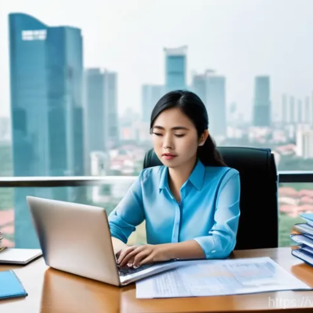 펀드투자상담사 시험 난이도 분석 - **Prompt:** A focused and determined young Vietnamese woman, in her late 20s, sits at a modern desk ...
