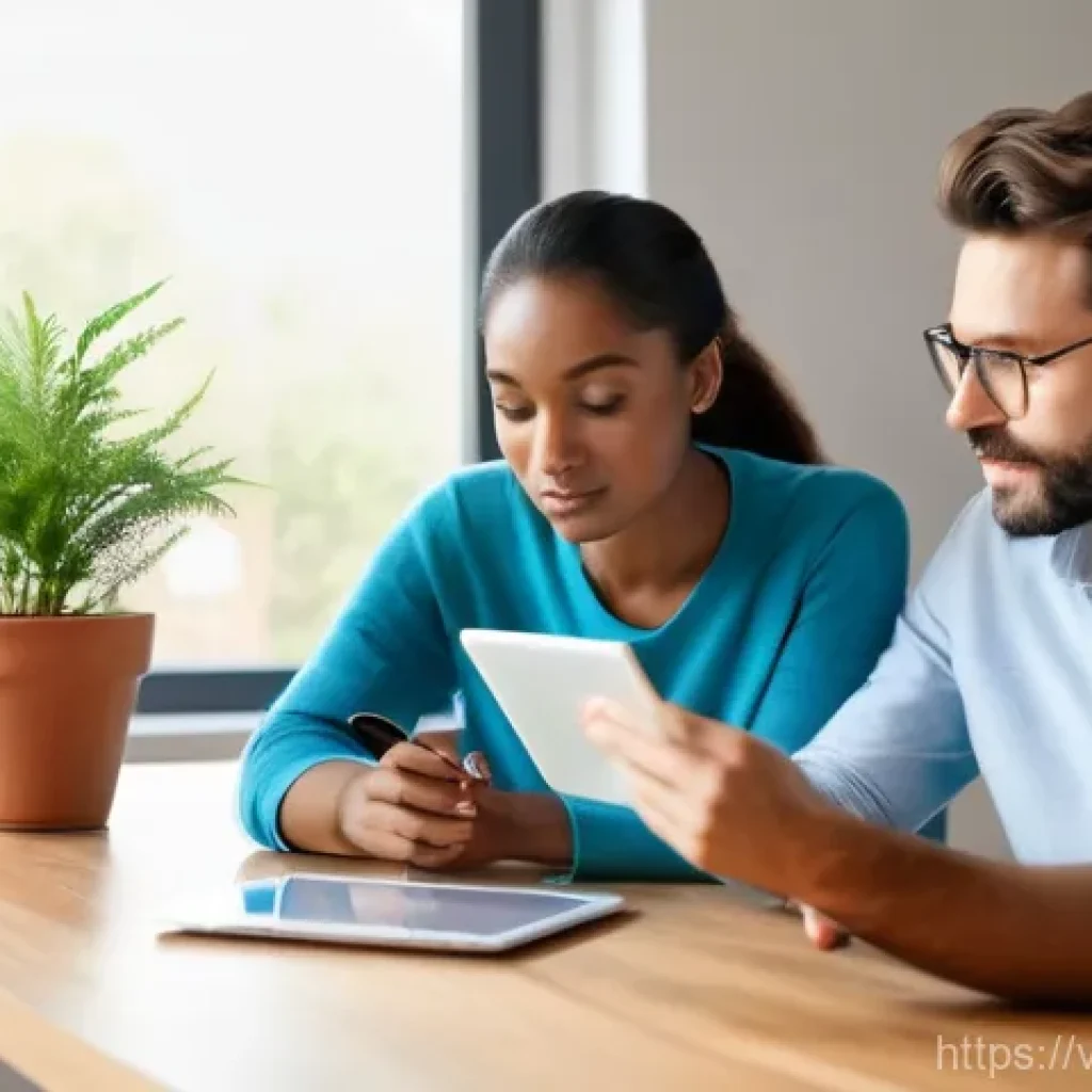 펀드투자상담사와 투자상품 비교법 - **Prompt:** A diverse young couple in their late 20s to early 30s is seated at a modern, uncluttered...