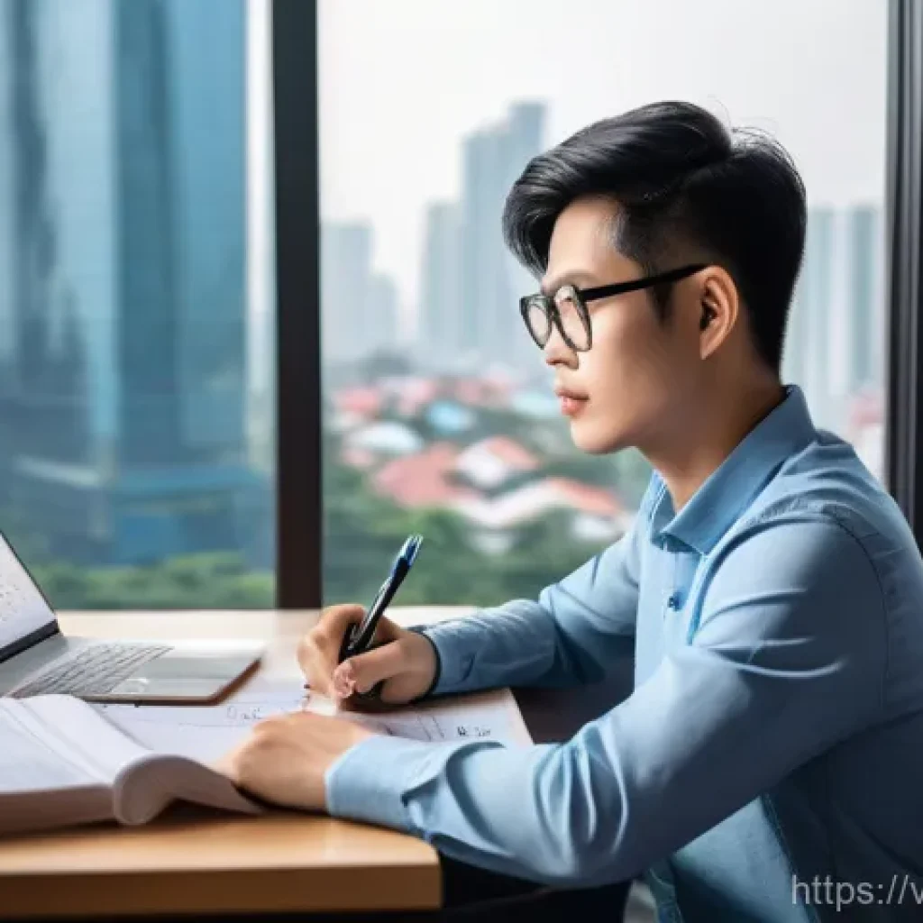 펀드투자상담사 필기시험 합격 꿀팁 - **Prompt:** A young Vietnamese professional (male or female, early 20s to early 30s) diligently stud...