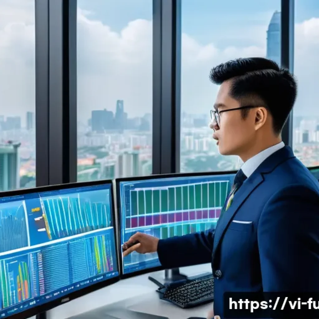 펀드투자상담사 자격증 트렌드 변화 - A professional Vietnamese investment advisor in a modern office setting, wearing formal business att...