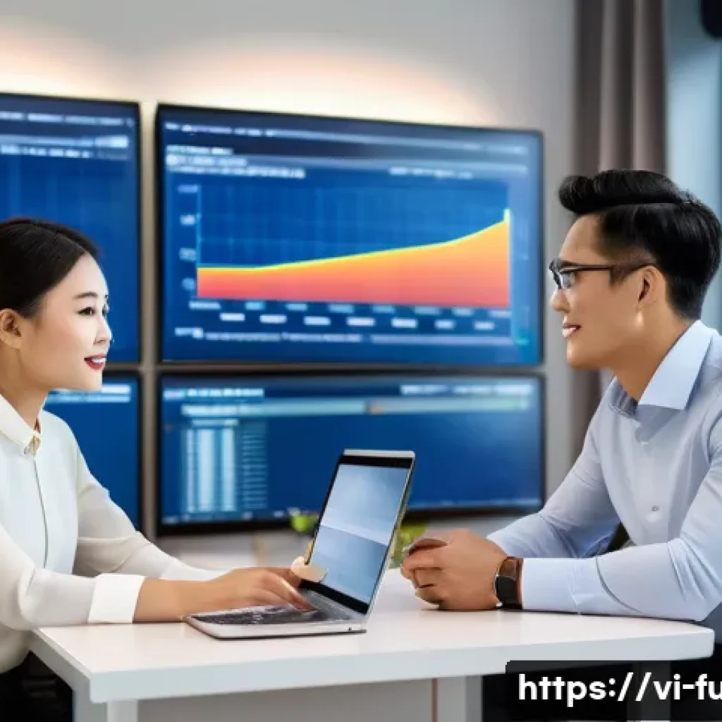 펀드투자상담사와 글로벌 금융 트렌드 - A professional Vietnamese investment advisor consulting a young Vietnamese couple in a modern office...