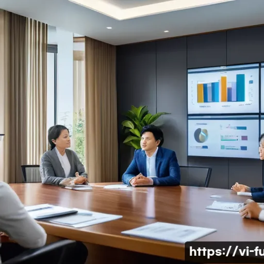 펀드투자상담사로서 업무 효율성 향상 전략 - A professional Vietnamese financial advisor in a modern office setting, attentively listening to a d...