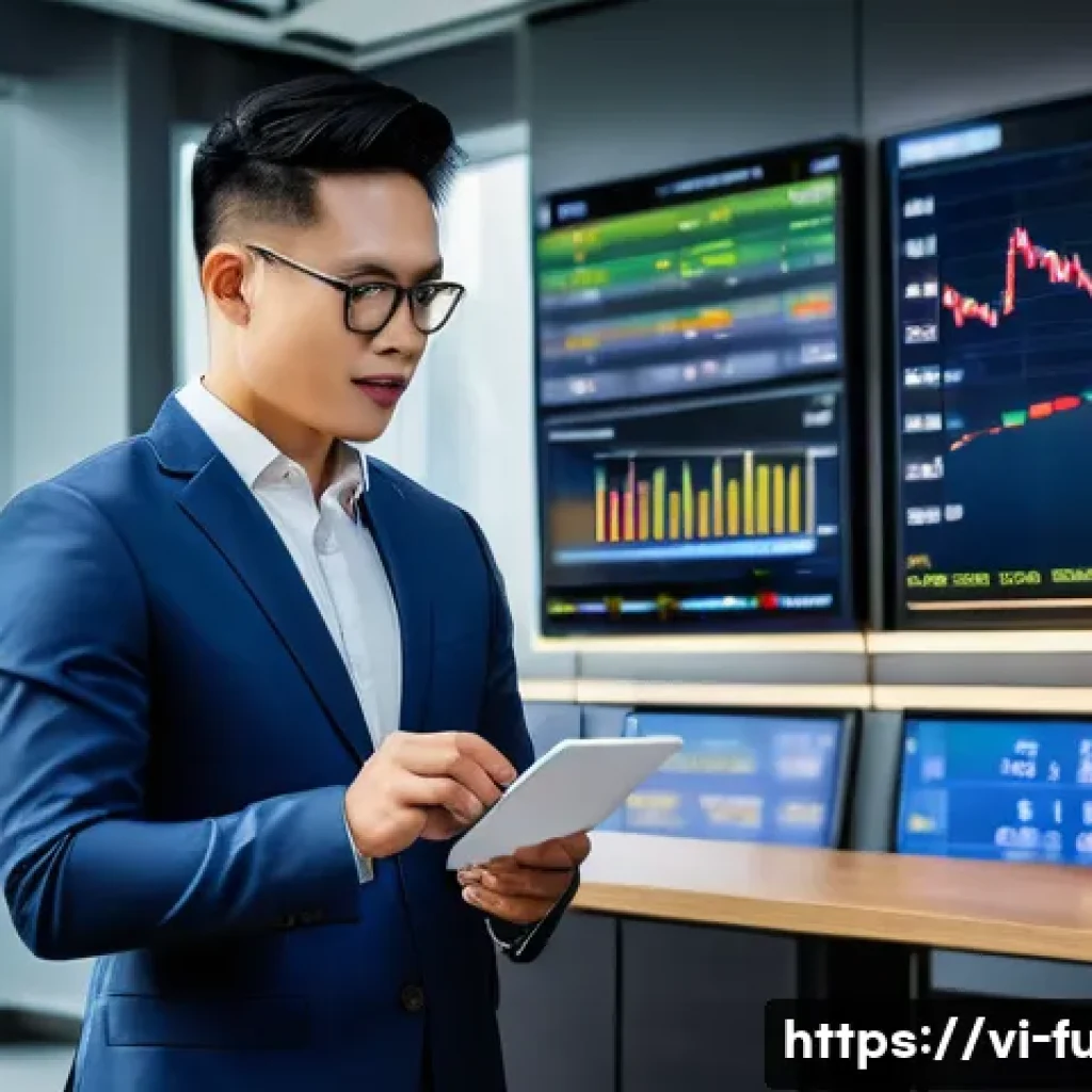 펀드투자상담사와 관련된 학습 팁 - A modern Vietnamese financial advisor in a sleek office setting, explaining investment fund types to...