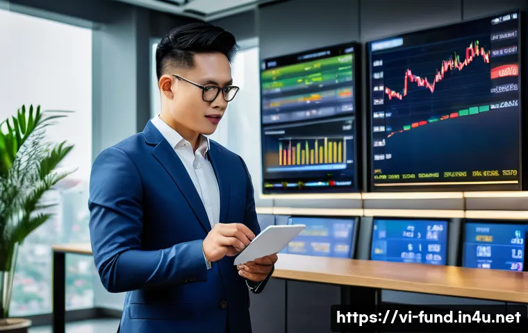 펀드투자상담사와 관련된 학습 팁 - A modern Vietnamese financial advisor in a sleek office setting, explaining investment fund types to...