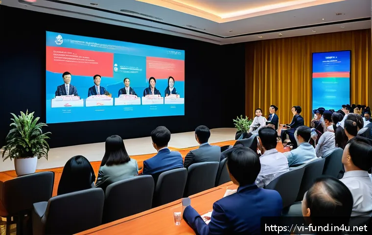 펀드투자상담사 관련 직무 워크숍 후기 - A modern Vietnamese financial conference scene showing diverse professionals attentively listening t...